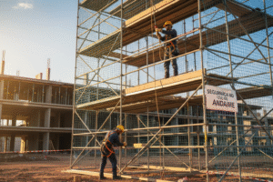 Fachada de edifício em reforma utilizando aluguel de andaimes seguros
